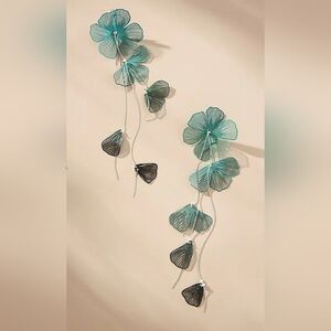 Anthropologie Flower Drop Earrings Dark Green NWT